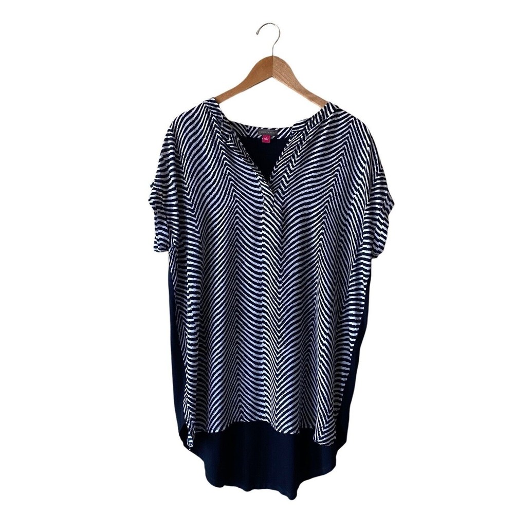Vince Camuto Blue Mixed Media Blouse | Size Large